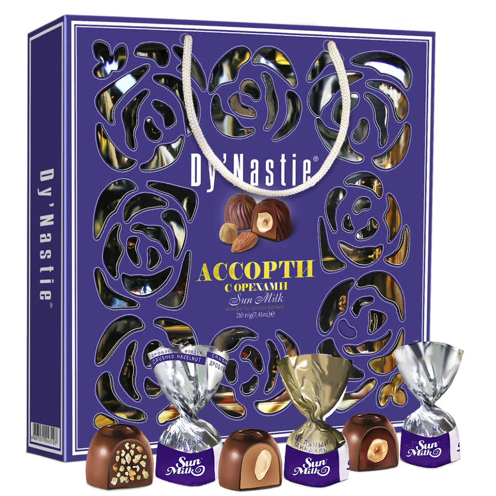  Династия Сумка Конфеты "Ассорти с орехами", 210г     в Южно-Сахалинске
